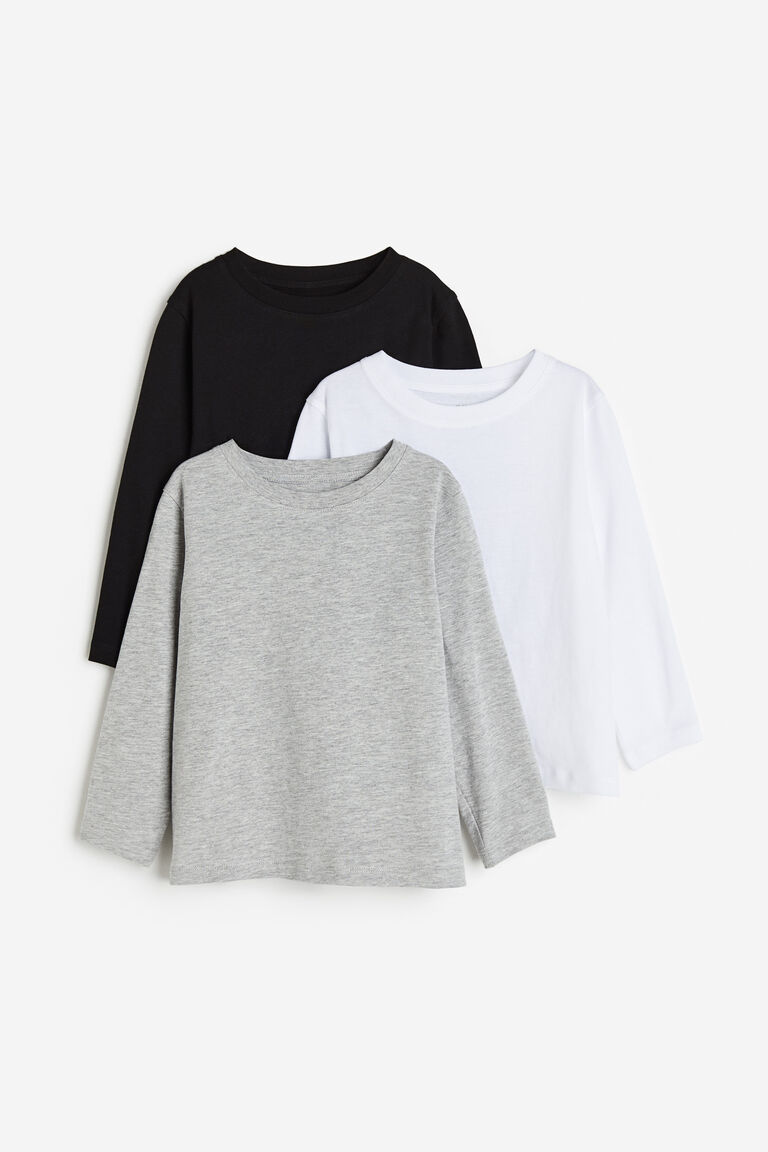 Комплект из трех футболок с длинными рукавами H&M, черный комплект из трех футболок с длинными рукавами h