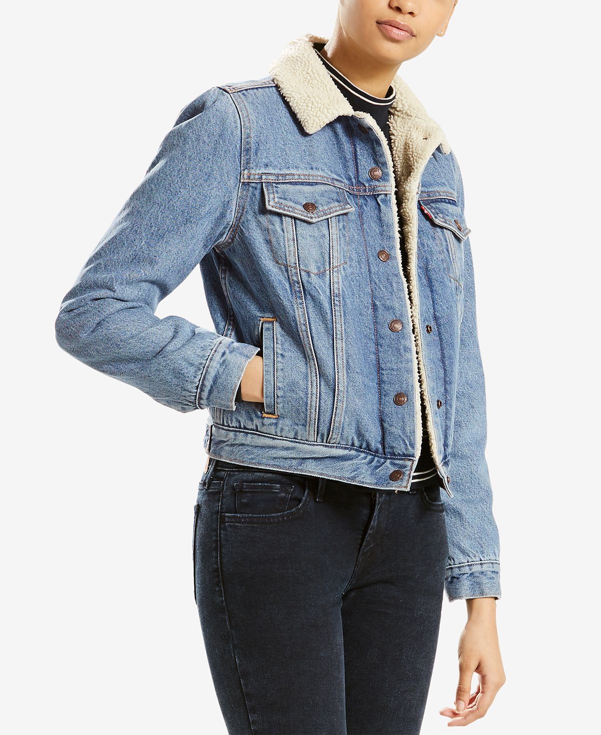 Женская оригинальная джинсовая куртка-тракер с подкладкой из шерпы Levi's