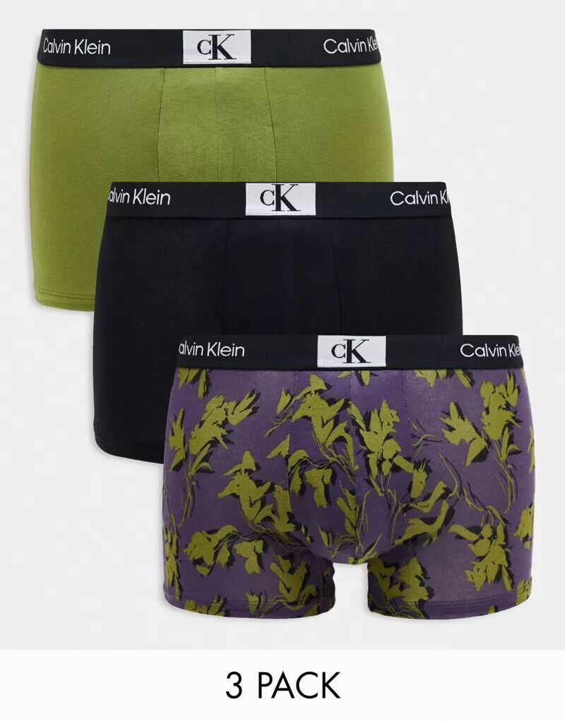 

Набор из трех трусов Calvin Klein CK 96 черного, зеленого и узорчатого цветов