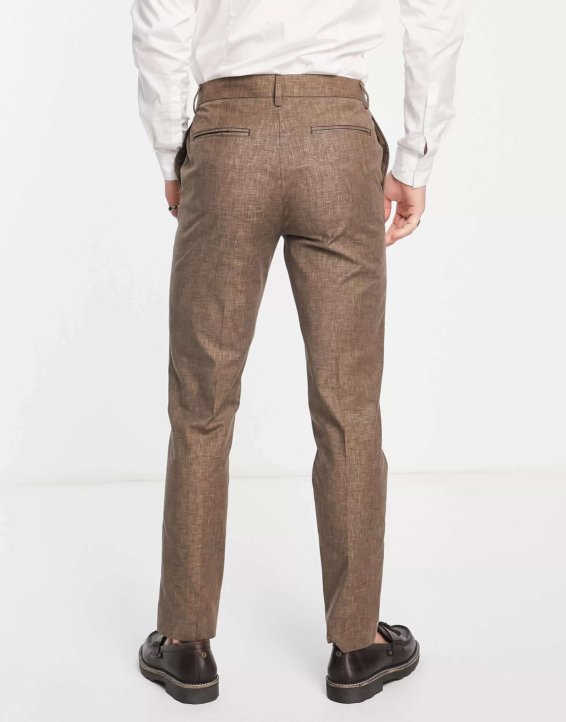 Коричневые узкие костюмные брюки с узором в виде штриховки ASOS