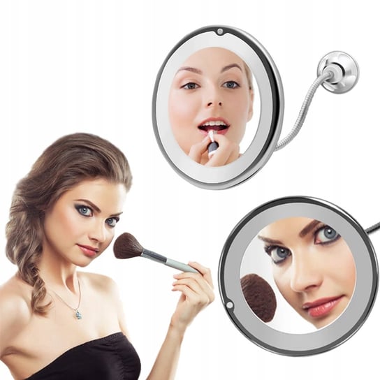 цена Зеркало для макияжа со светодиодной подсветкой, настенное зеркало со светодиодной подсветкой для макияжа, 10-кратный зум HD17, LED Makeup Mirror, серебро
