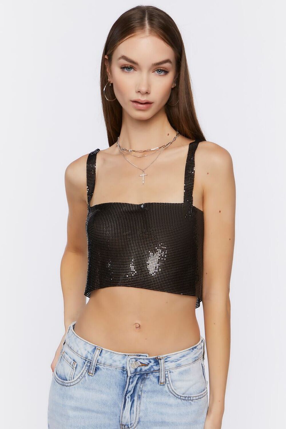 

Укороченный топ с открытой спиной и кольчугой Forever 21, черный