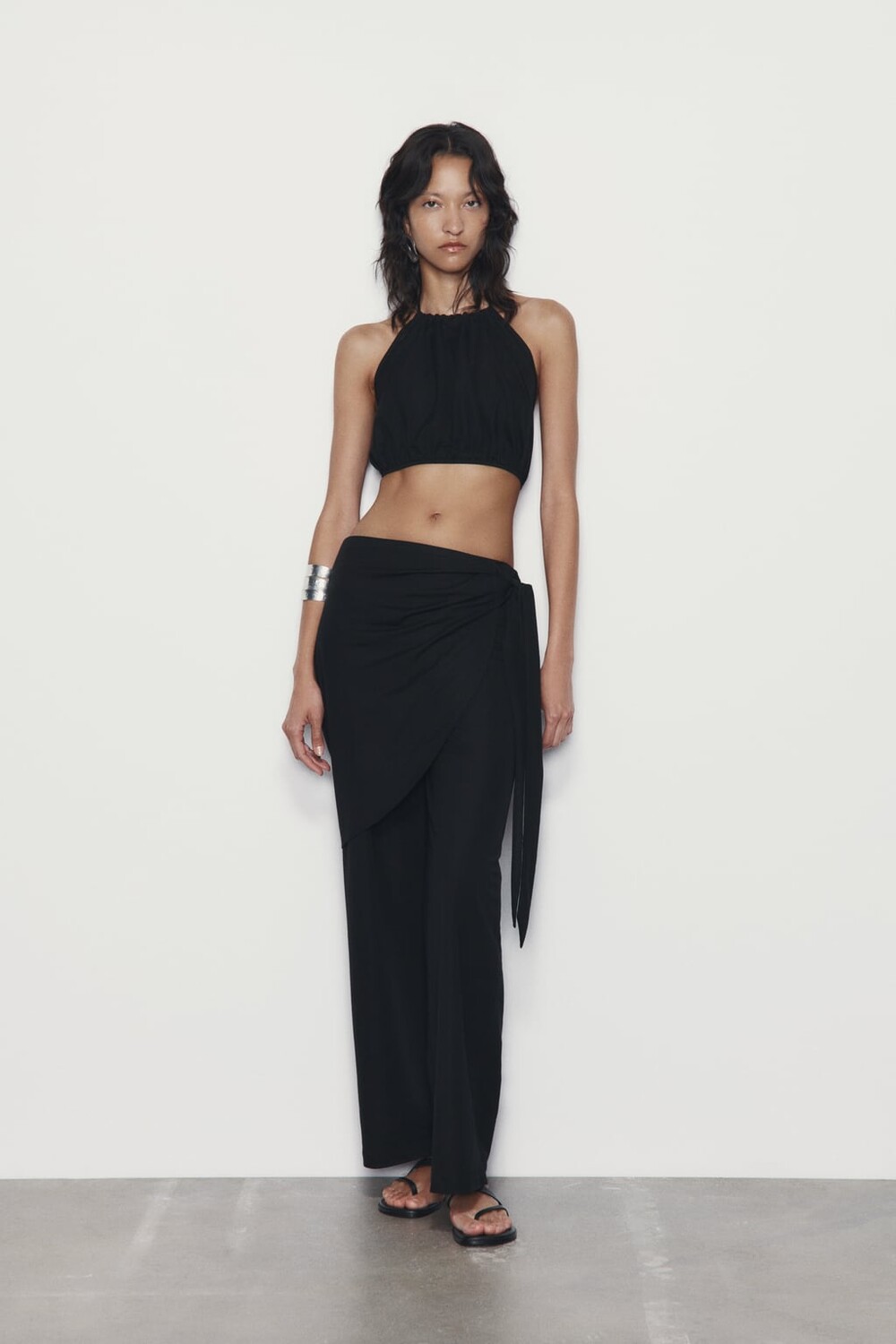 

Брюки на завязках ZARA, черный