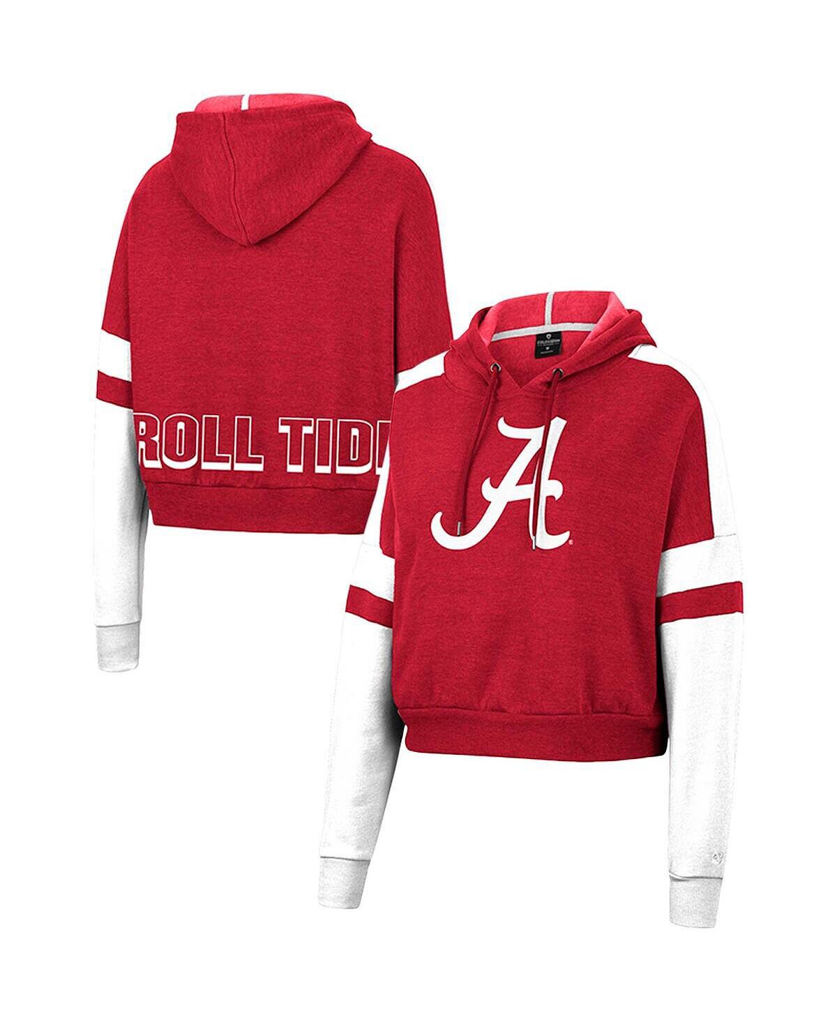 

Женский укороченный пуловер с капюшоном Crimson Alabama Crimson Tide в полоску и арку с логотипом Colosseum