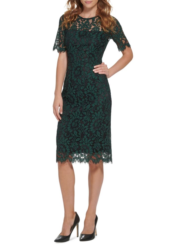 Кружевное платье-футляр с коротким рукавом Eliza J, темно-зеленый цена и фото
