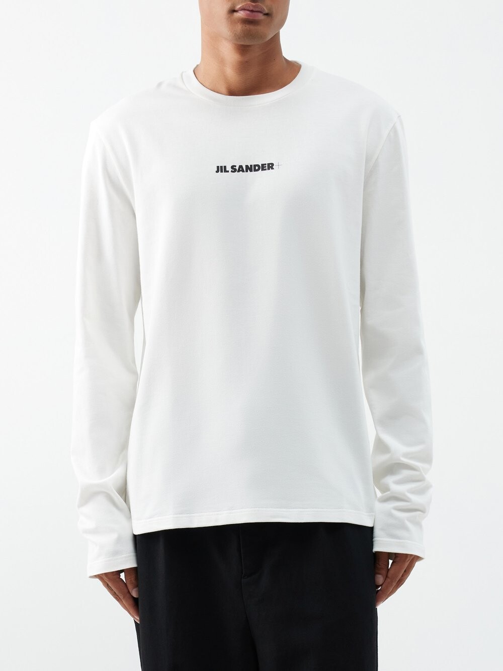 

Футболка с длинными рукавами из хлопкового джерси с логотипом Jil Sander, белый