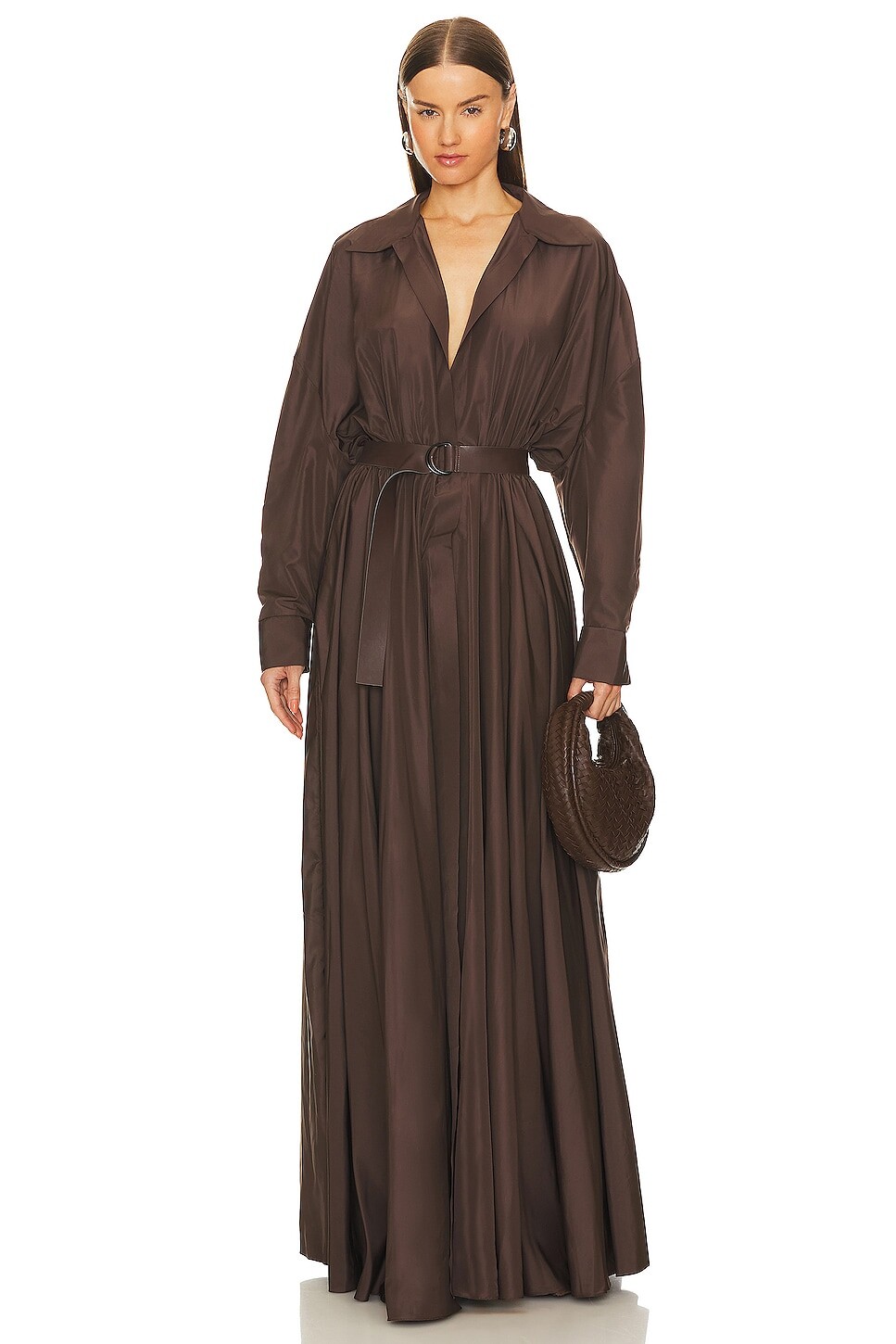 

Платье Norma Kamali Oversized Boyfriend Shirt Flared Gown, цвет Chocolate