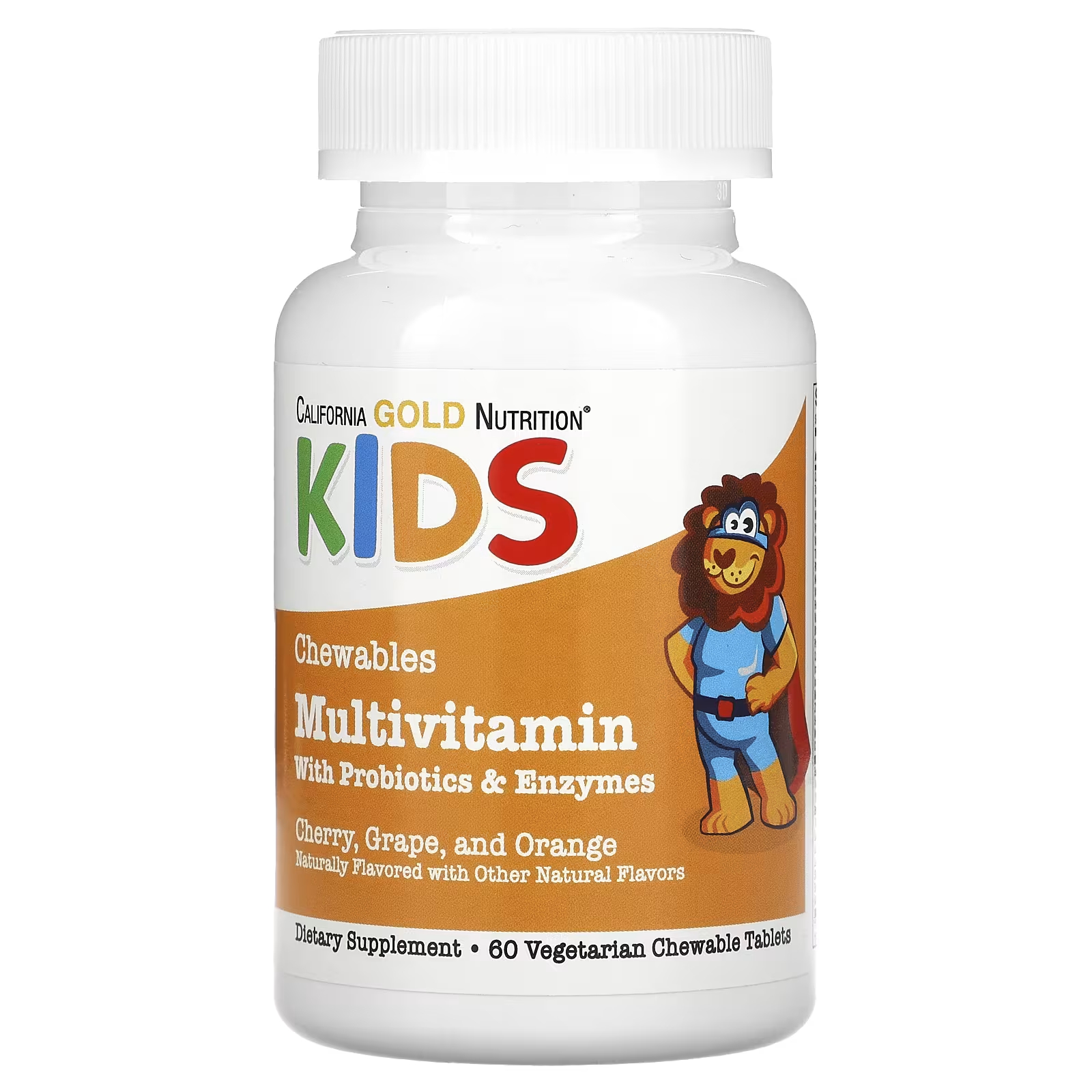 Жевательные мультивитамины California Gold Nutrition с пробиотиками и ферментами для детей, фруктовый ассорти, 60 вегетарианских таблеток