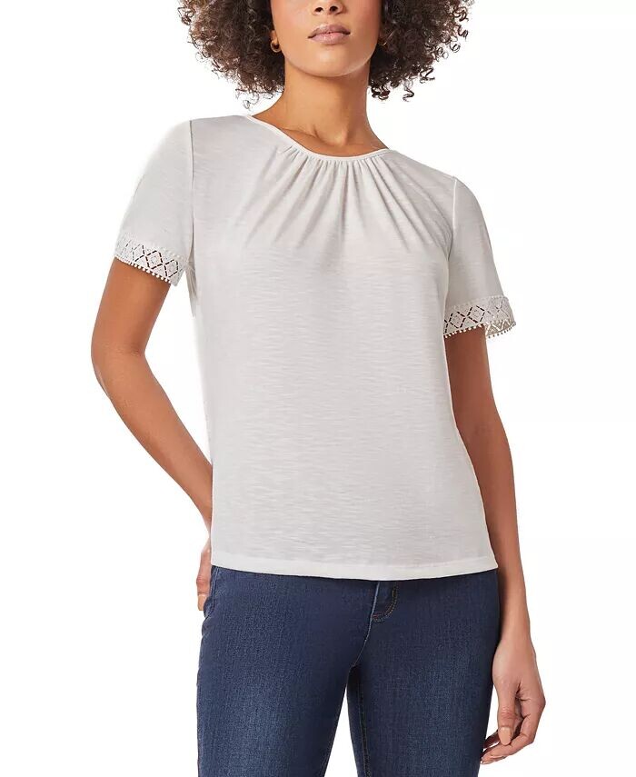 

Текстурный топ с драпировкой и кружевной отделкой Petite Jones New York, белый