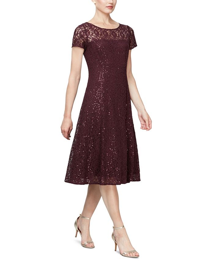 

Кружевное платье-миди с пайетками SL Fashions, красный