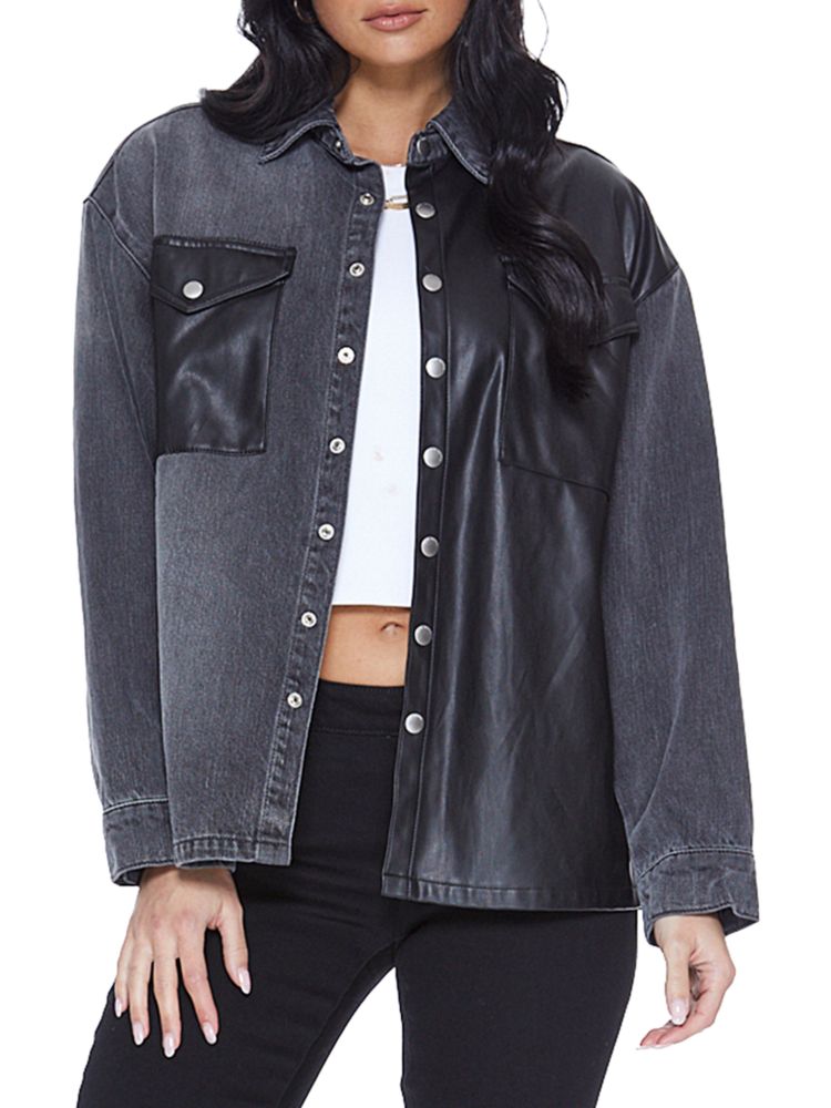цена Куртка-бойфренд Unreal из искусственной кожи и джинсовой ткани Blue Revival, цвет Dubai Black