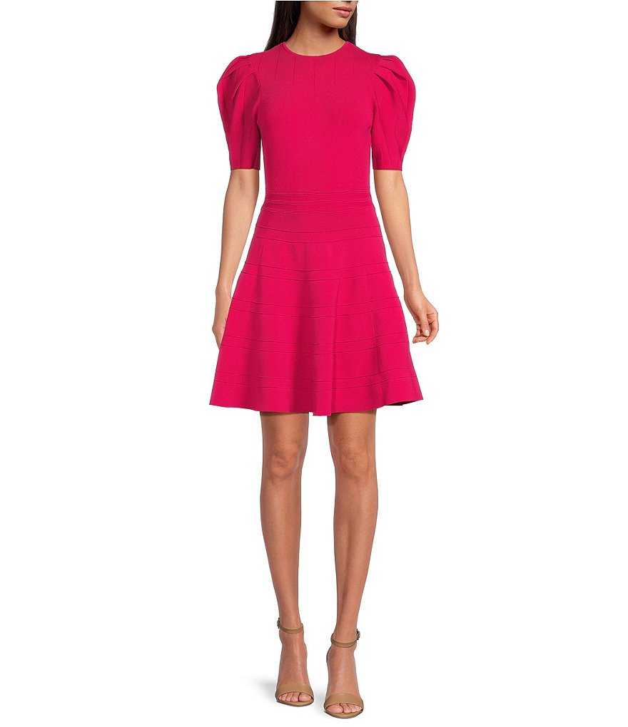 Бархатное платье с короткими рукавами-фонариками и воланами Ted Baker London, розовый