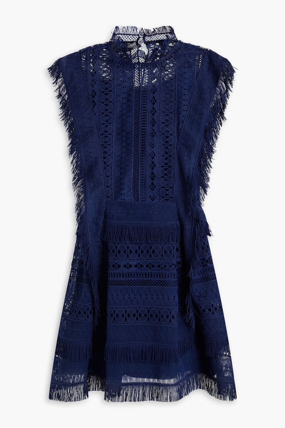 

Мини-платье из гипюра и тюля с бахромой Alberta Ferretti, темно-синий