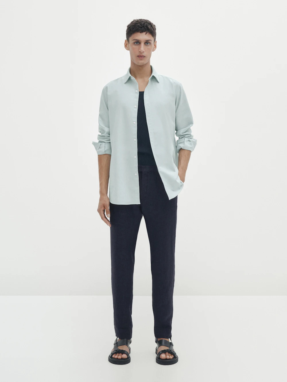 

Рубашка из хлопка soft wash slim fit oxford Massimo Dutti, зеленый