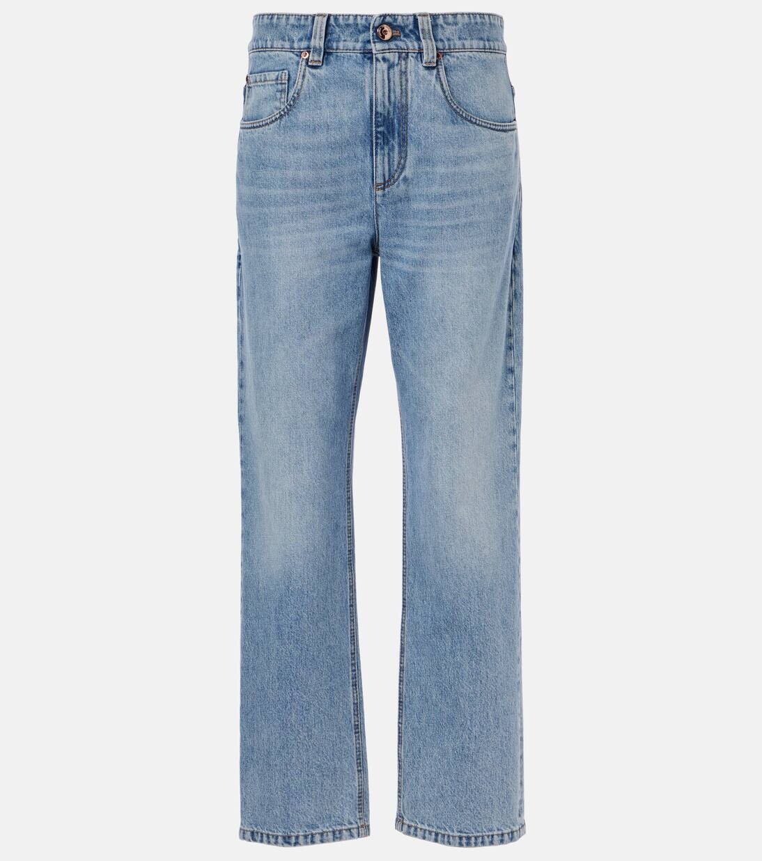 

Прямые джинсы средней посадки Brunello Cucinelli, цвет med wash denim