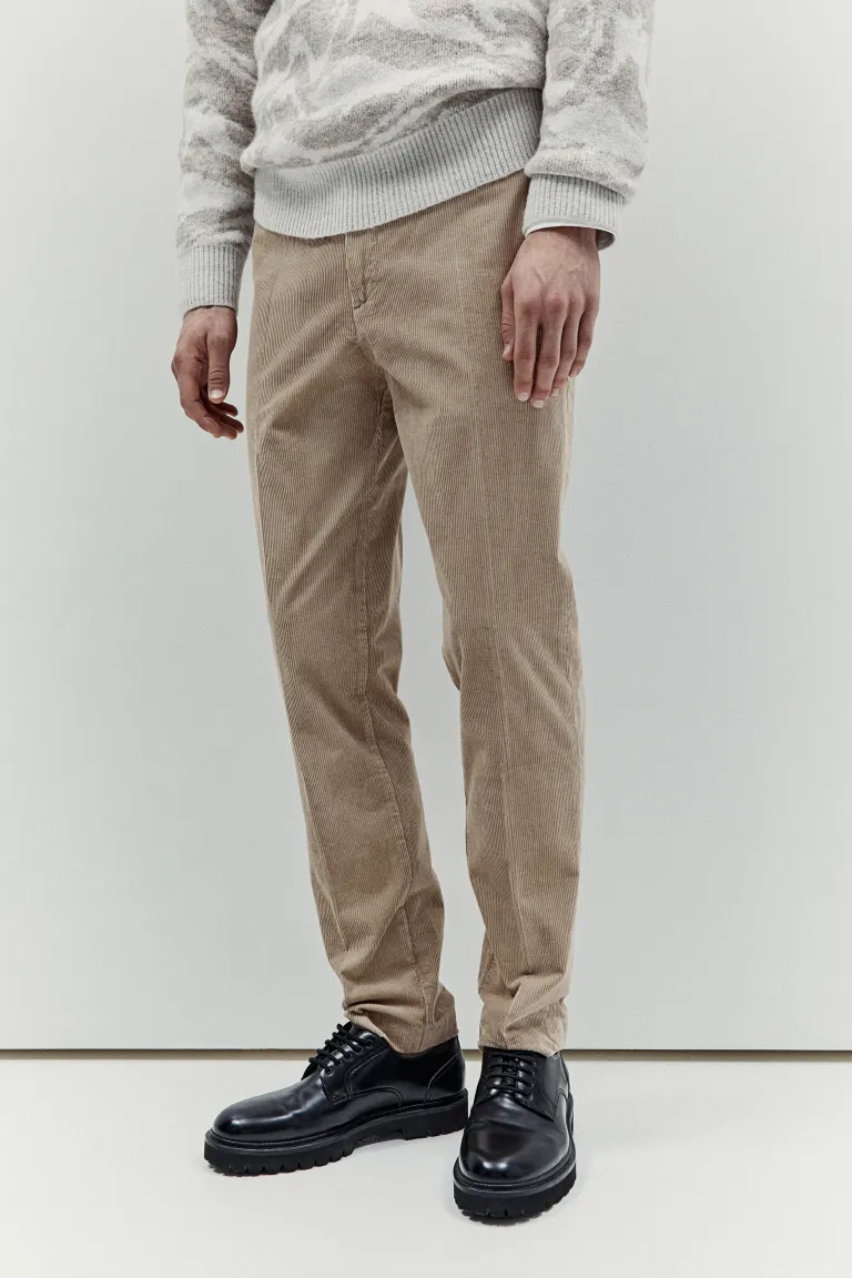 

Вельветовые брюки slim fit H&M, бежевый