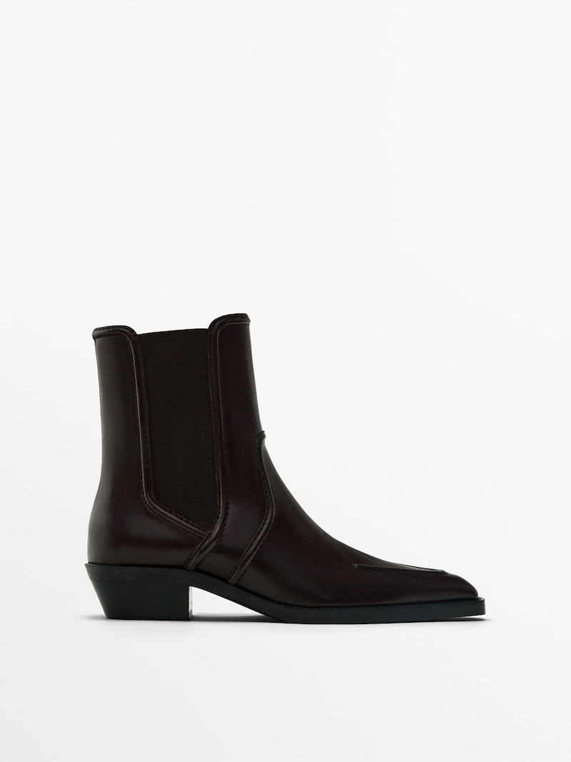 цена ботильоны на каблуке с маковым носком Massimo Dutti, коричневый
