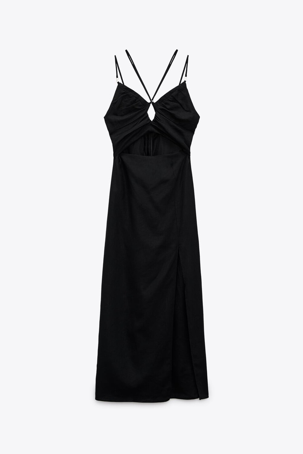 

Платье Zara Linen Blend Midi With Cut-out Detail, черный