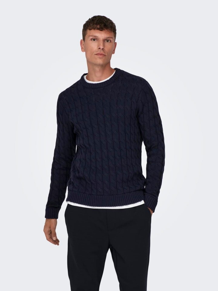 

Пуловер Only&Sons Strick Rundhals Normal Fit langarm, темно-синий