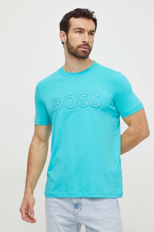 Хлопковая футболка Boss Green, зеленый