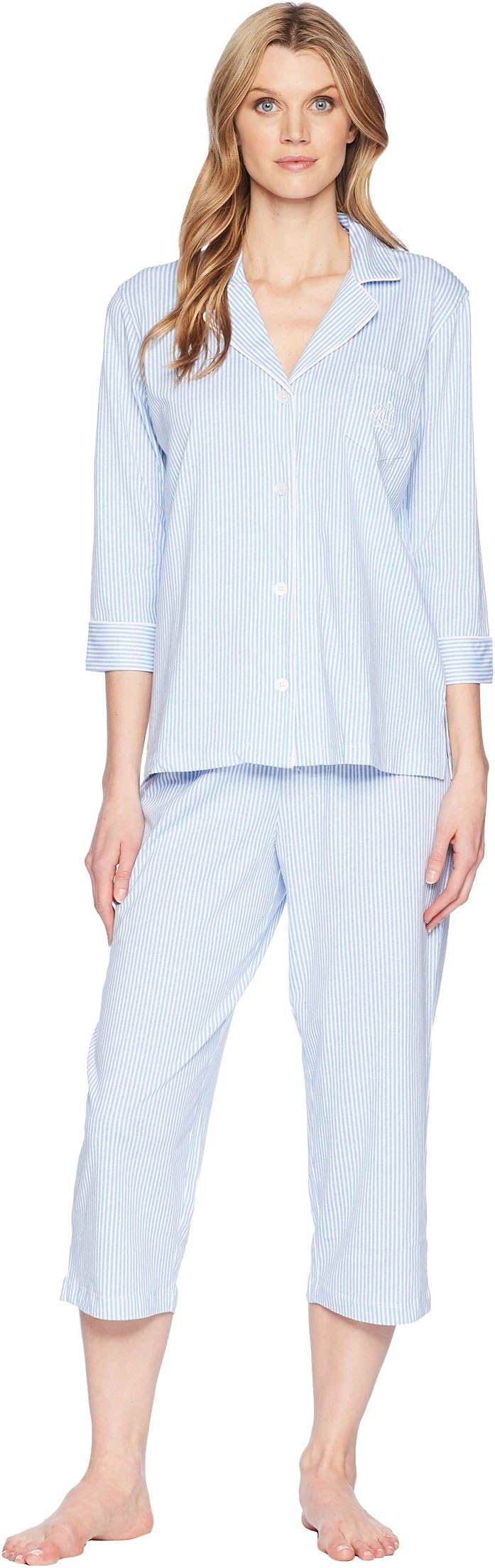 Пижамный комплект-капри Essentials Bingham Knits LAUREN Ralph Lauren, цвет French Blue Stripe