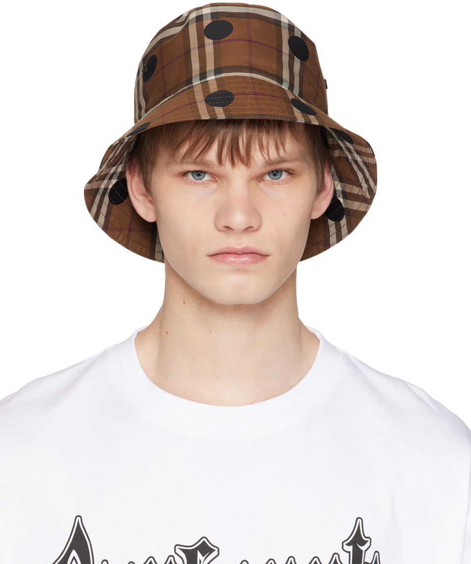 

Коричневая панама в клетку в горошек Burberry