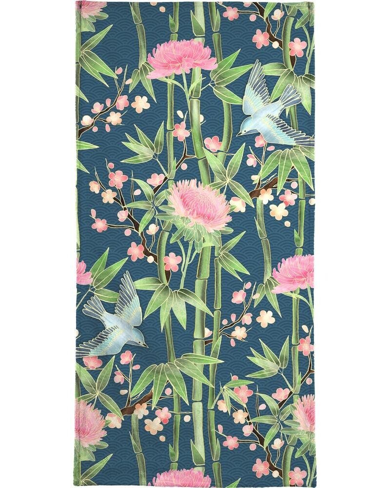 

Полотенце для ванной Juniqe Bamboo Birds and Blossom Teal, цвет Grün & Rosa