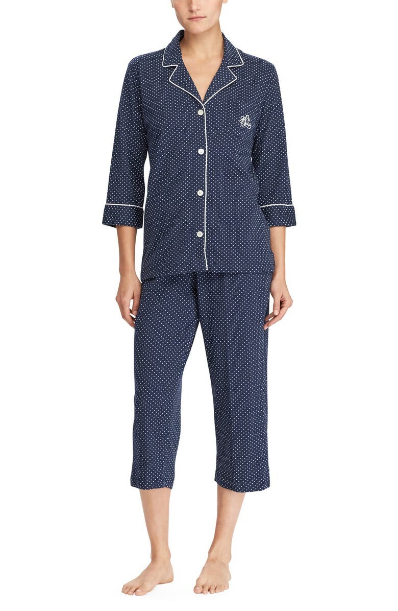 

Вязаная укороченная хлопковая пижама LAUREN RALPH LAUREN, синий