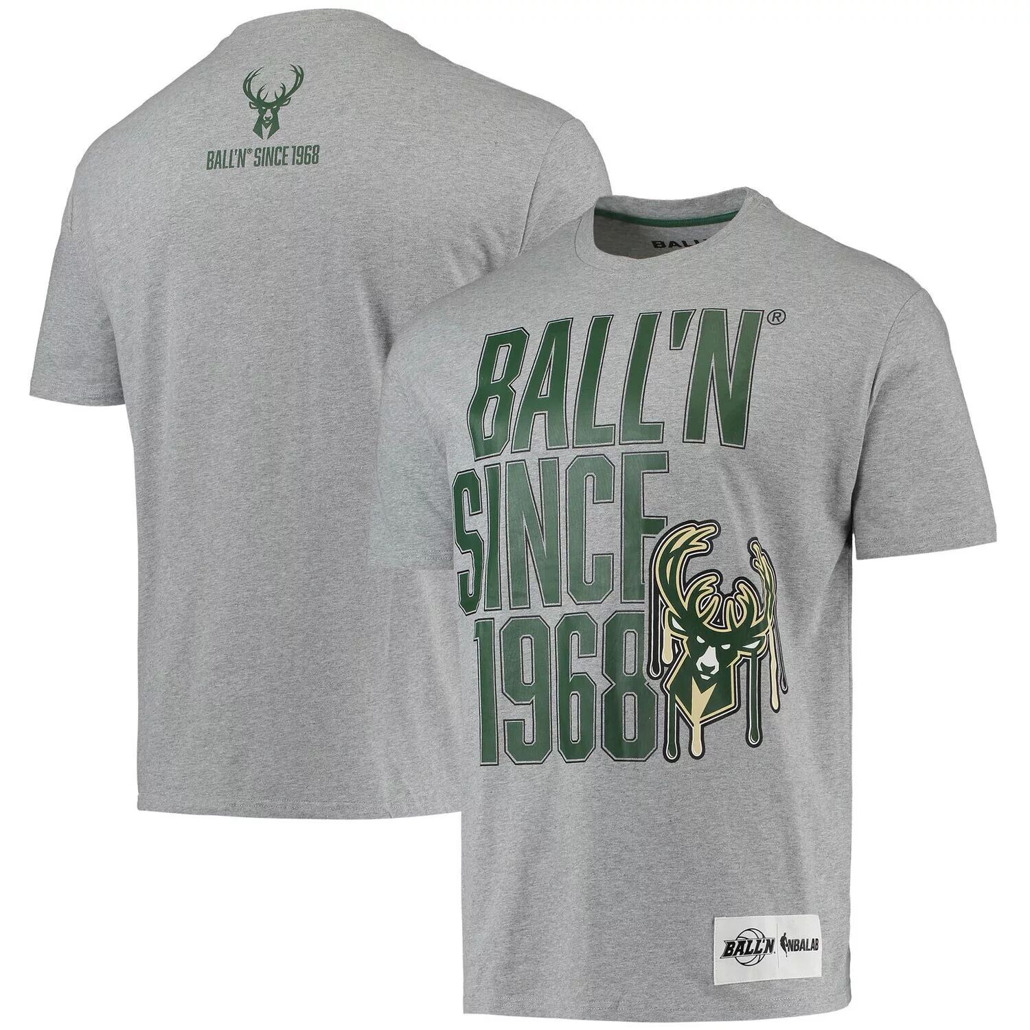 

Мужская серая футболка BALL'N Heathered Milwaukee Bucks с 1968 года, Серый