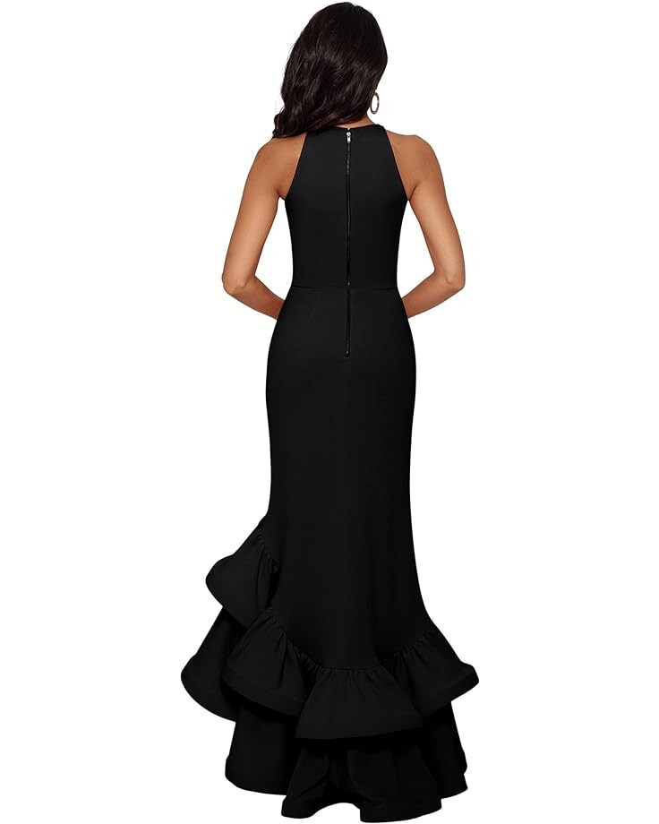 

Платье Betsy & Adam Long Halter Crepe Tiered Ruffle Gown, черный