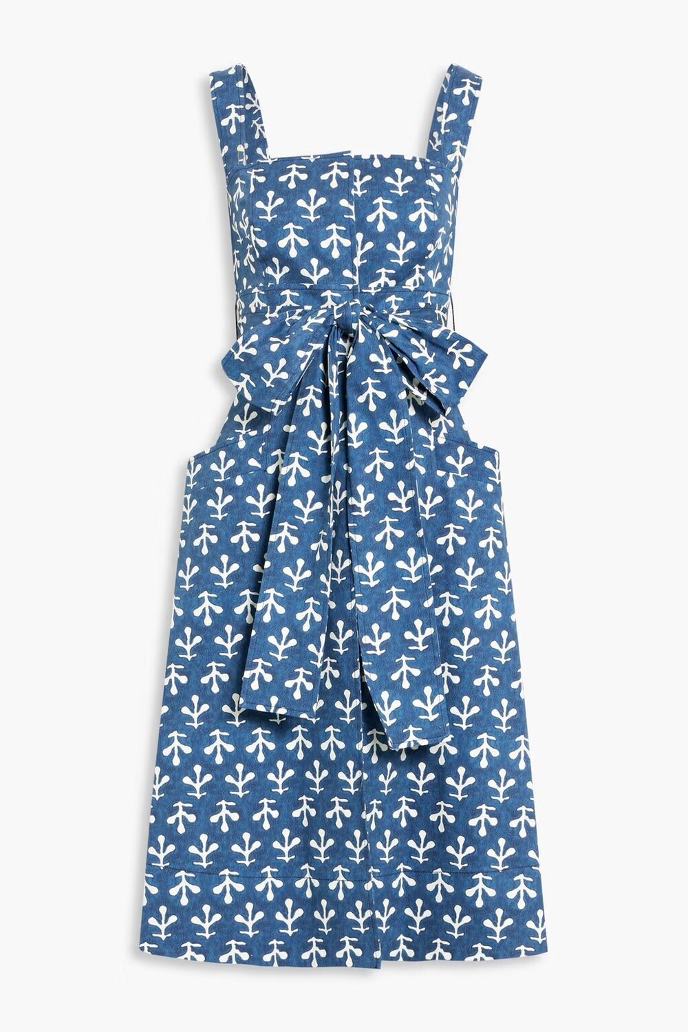 

Платье из смесового хлопка с поясом и принтом Oscar De La Renta, индиго