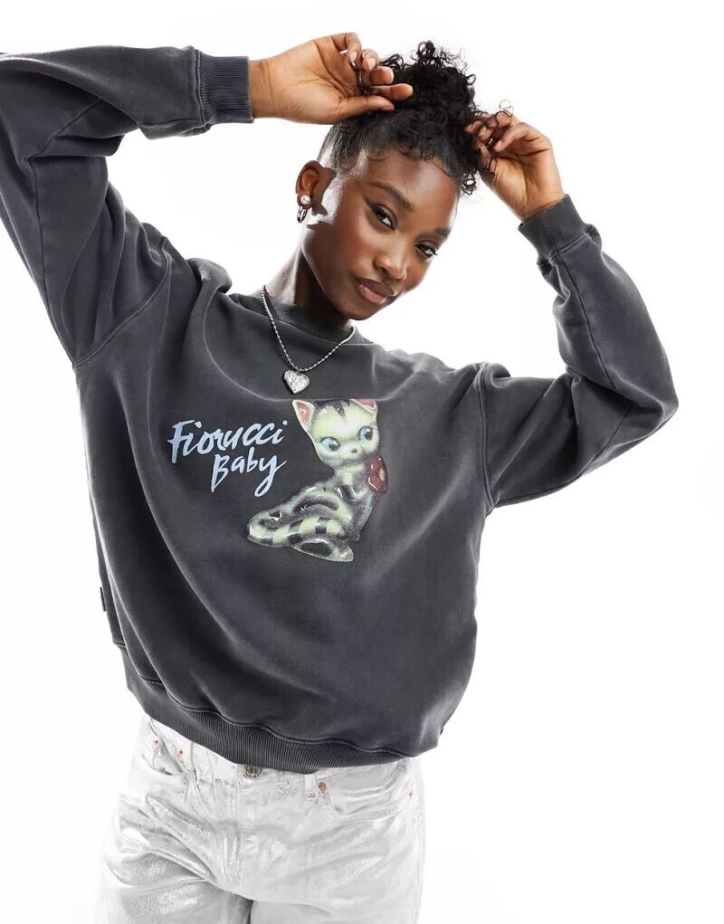 

Свободный свитшот Fiorucci с изображением котенка черного цвета