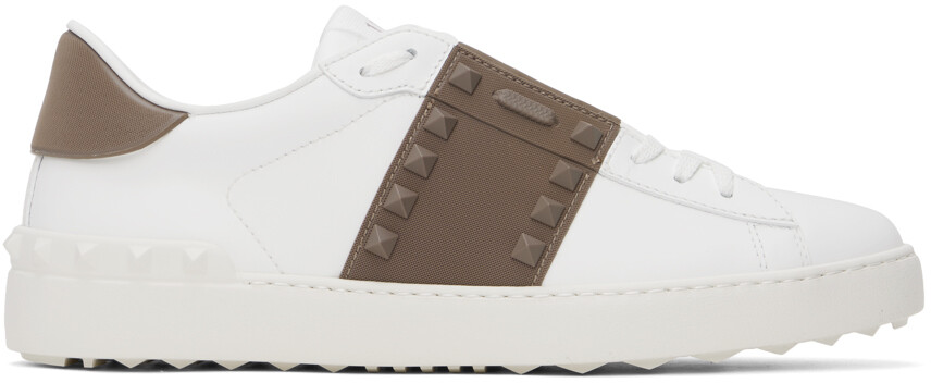 

Бело-коричневые кроссовки Rockstud Untitled из телячьей кожи Valentino Garavani