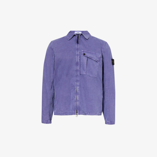 

Хлопковая рубашка классического кроя с клапаном и карманом с логотипом Stone Island, цвет lavender