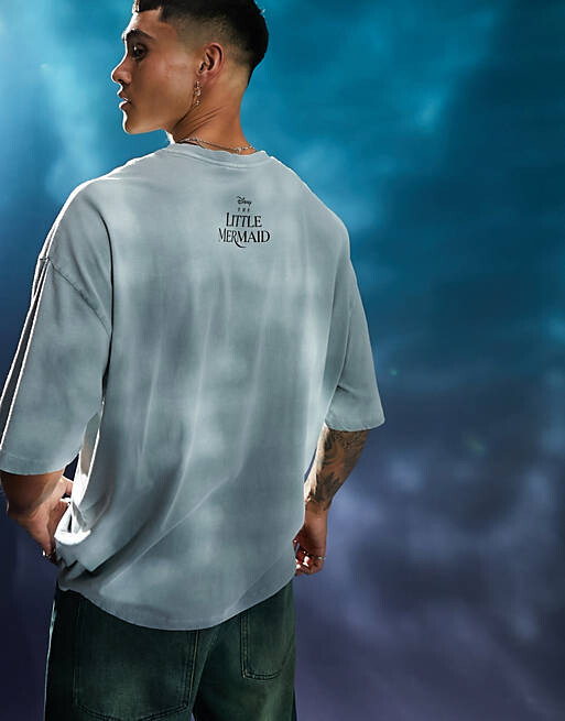 

ASOS DESIGN — стираная футболка оверсайз унисекс с объемным лицензионным принтом The Little Mermaid