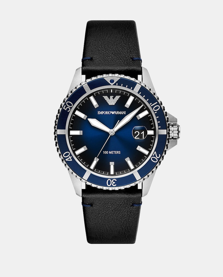 Мужские часы AR11516 Экологичная черная кожа Emporio Armani, черный