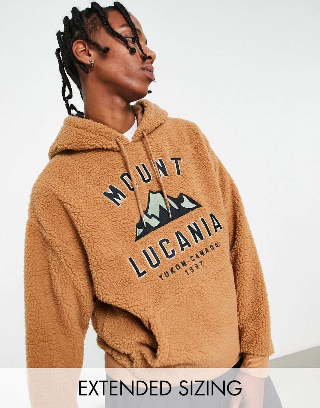 

Коричневое худи оверсайз борг с горной вышивкой ASOS DESIGN