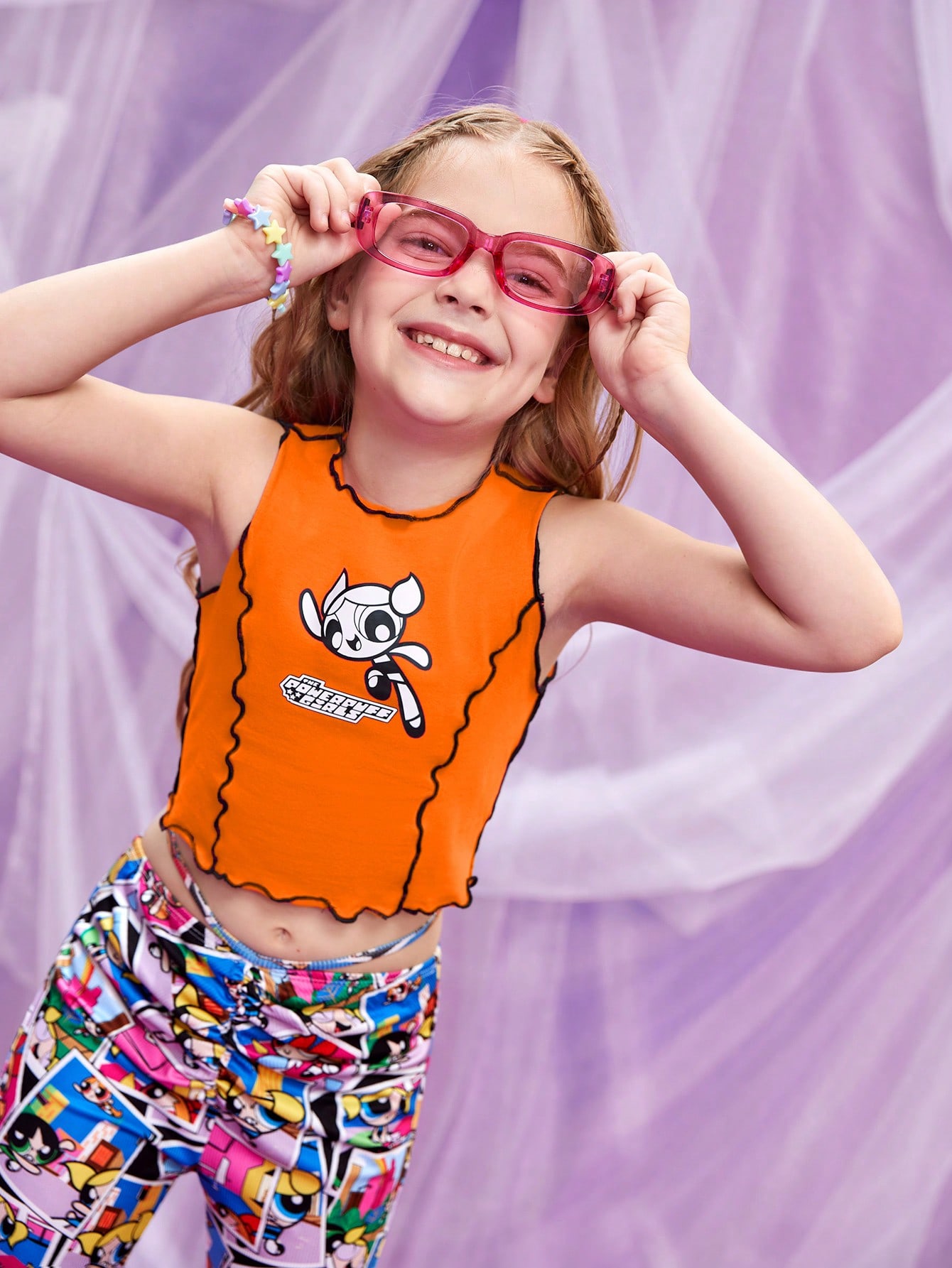Майка SHEIN SHEIN Kids Y2Kool для девочек-подростков с контрастной окантовкой и буквенным принтом, апельсин