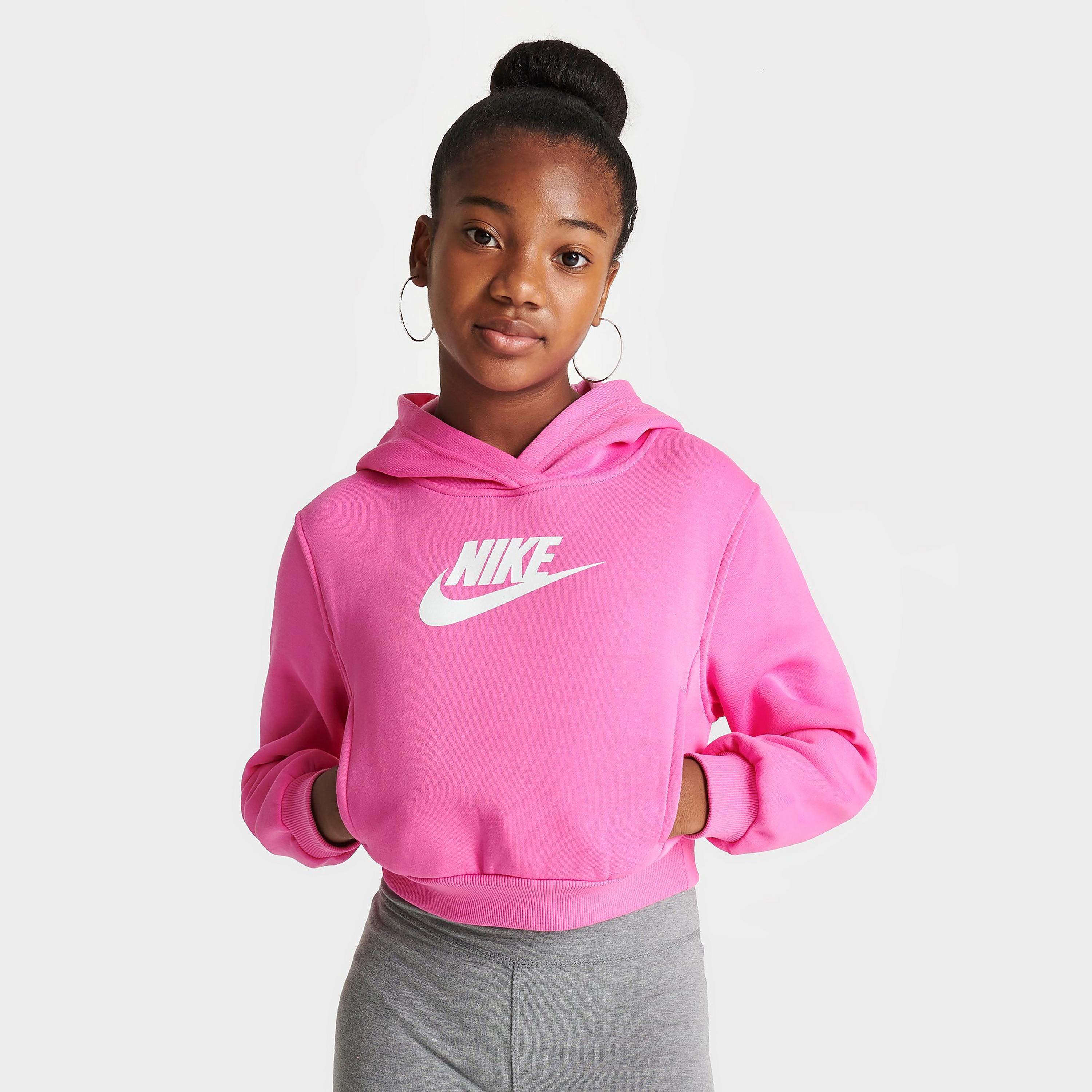 

Укороченная флисовая худи Nike Sportswear Club для девочек, розовый