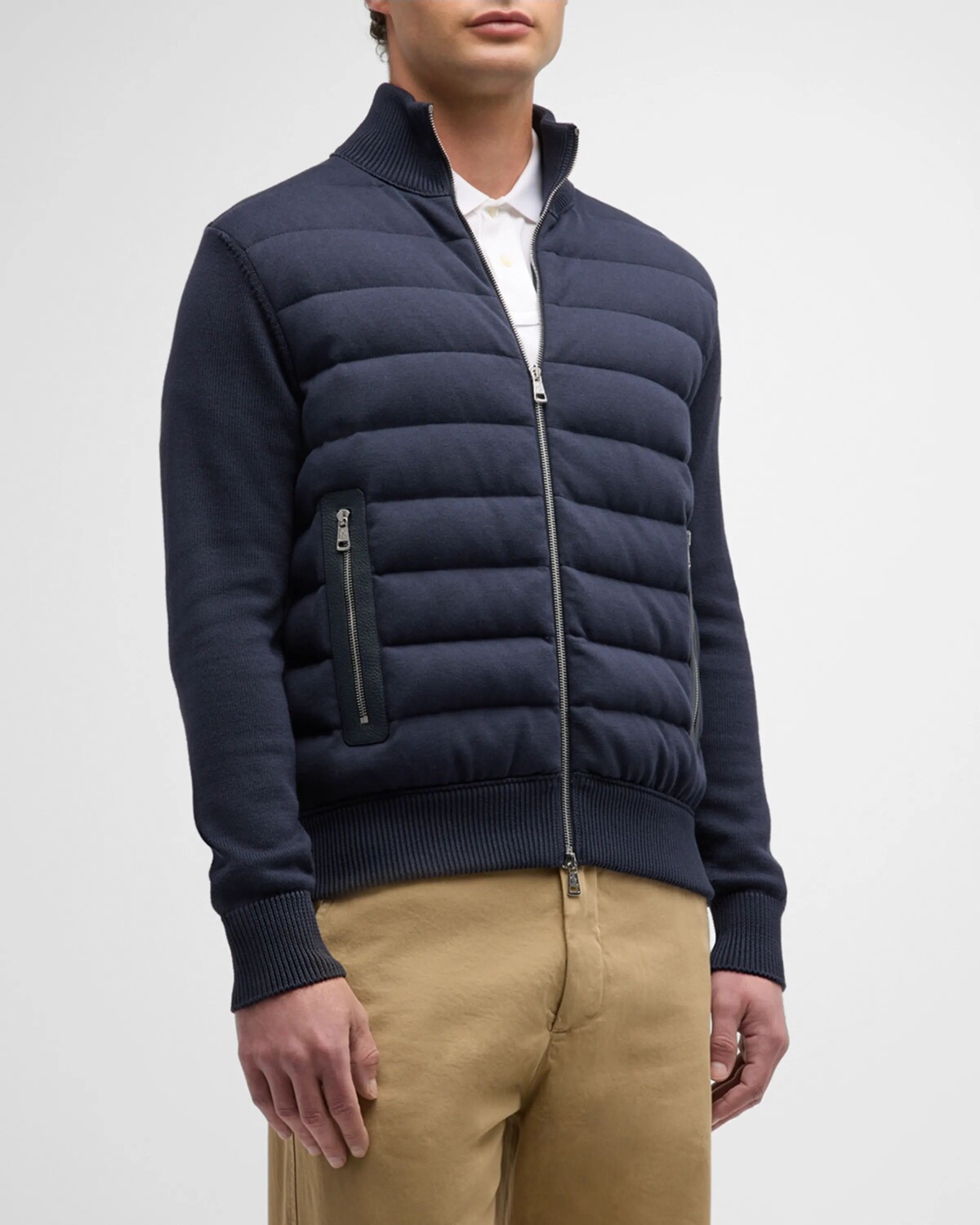 

Мужской стеганый кардиган на молнии спереди Moncler, цвет Dark Blue