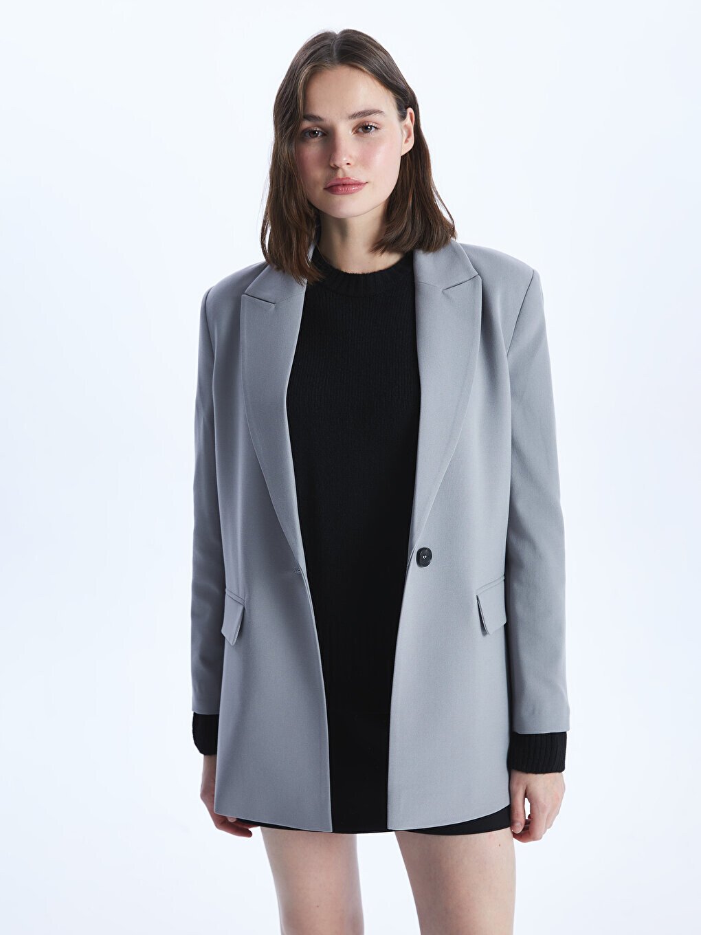 

Однотонный женский пиджак с длинным рукавом LCW Casual, серый