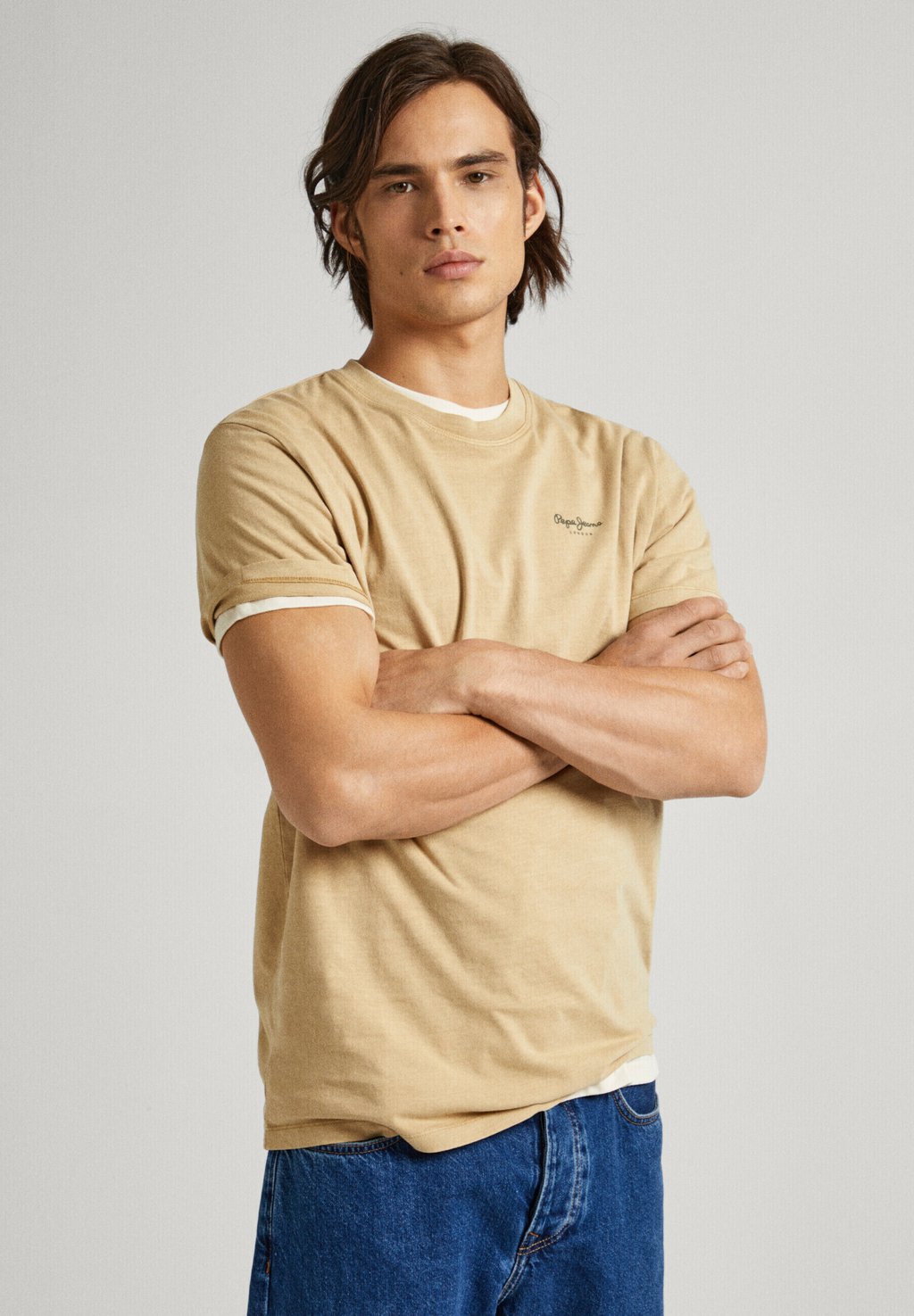 Базовая футболка JACKO Pepe Jeans, бежевый меланж