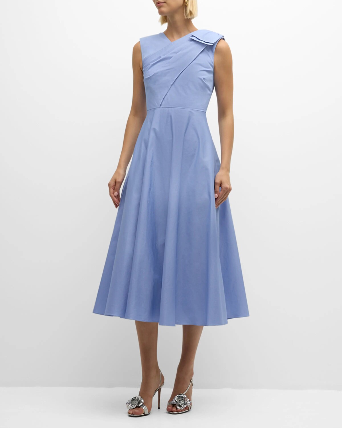 

Платье миди из хлопкового поплина с бантом Roland Mouret, цвет Blue