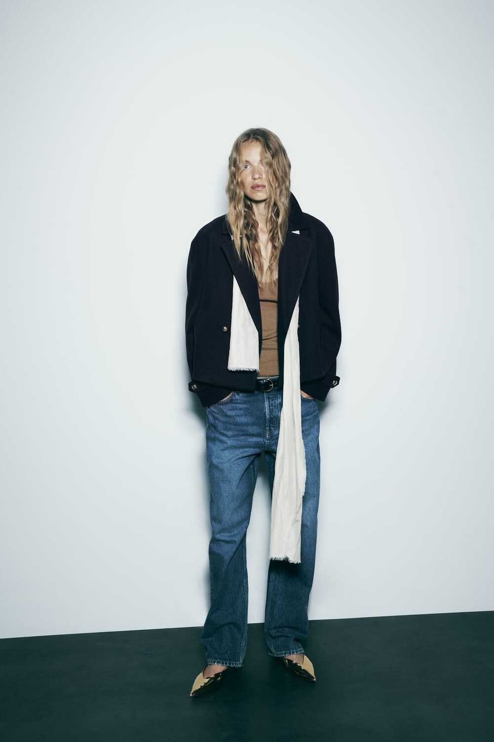 

Короткое двубортное пальто ZARA, темно-синий