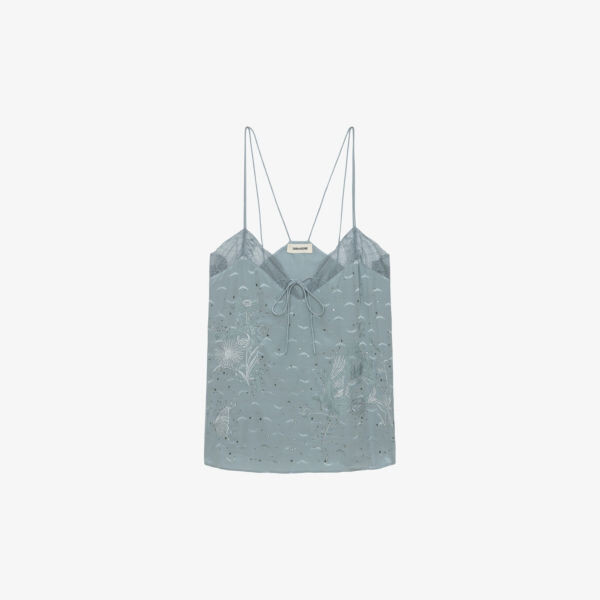 

Шелковый топ на бретелях Capela с кружевной вышивкой Zadig&Voltaire, цвет glacier