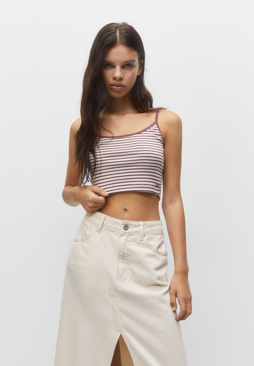 

Топ Striped Crop PULL&BEAR, красный