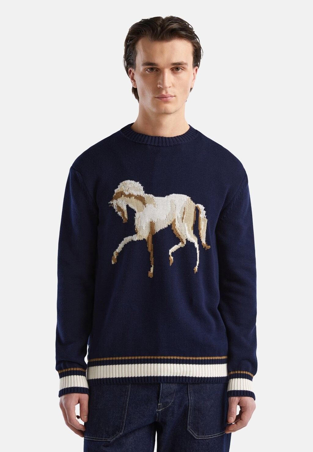 

Свитер With Horse Inlay United Colors of Benetton, синий