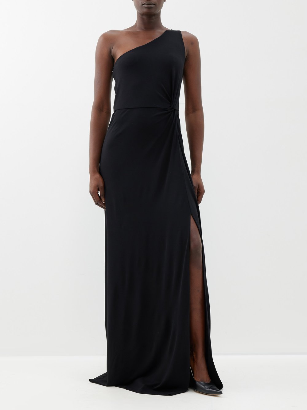 Платье из крепа на одно плечо Ralph Lauren, черный