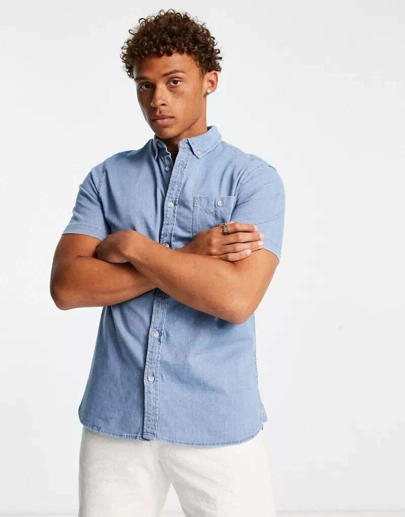 

Джинсовая рубашка с короткими рукавами Topman