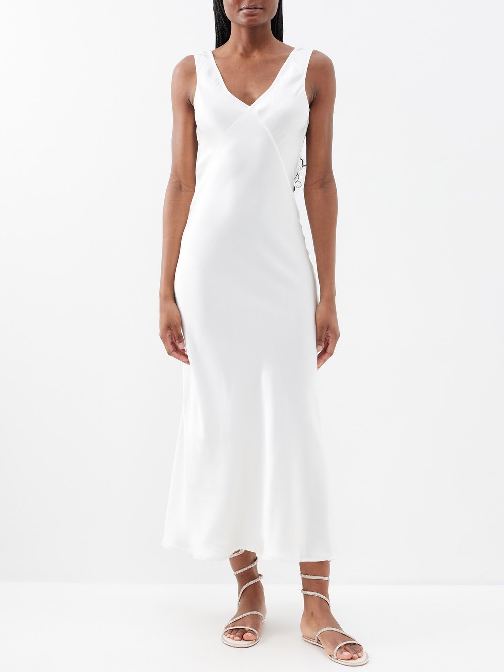 Атласное платье миди bordeaux с v-образным вырезом на спине Asceno, белый платье с косой планкой
